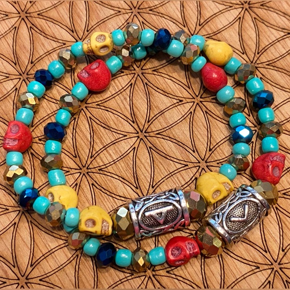 Handmade Mayan Runes matching bracelet set - Picture 3 of 6